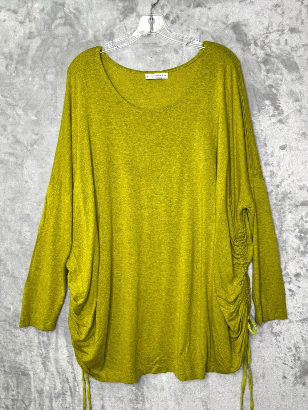 Bryn Walker Tunic Top Womens Small Green Ruched Side Jersey Lagenlook Knit USA